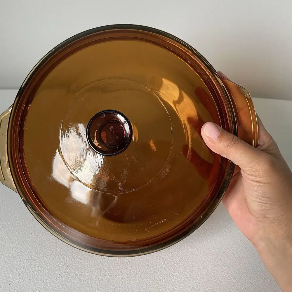 Anchor Vintage Hocking Amber Brown 1.5 Qt. Round Glass Casserole Dish Pot Pan